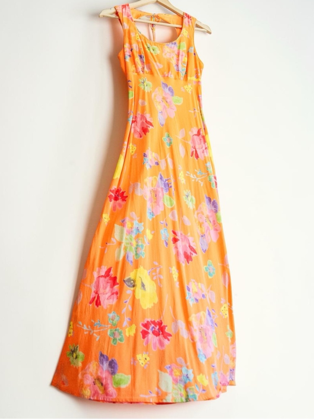 ✨VINTAGE✨90s/Y2K✨BE SMART✨Bright Orange Floral Maxi Dress✨